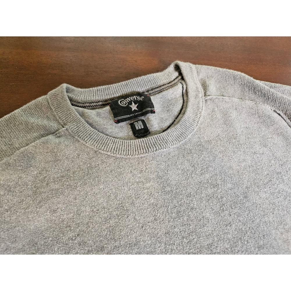 Converse Sweater Mens Medium Gray Black Canvas Cotton Crewneck Raglan Star